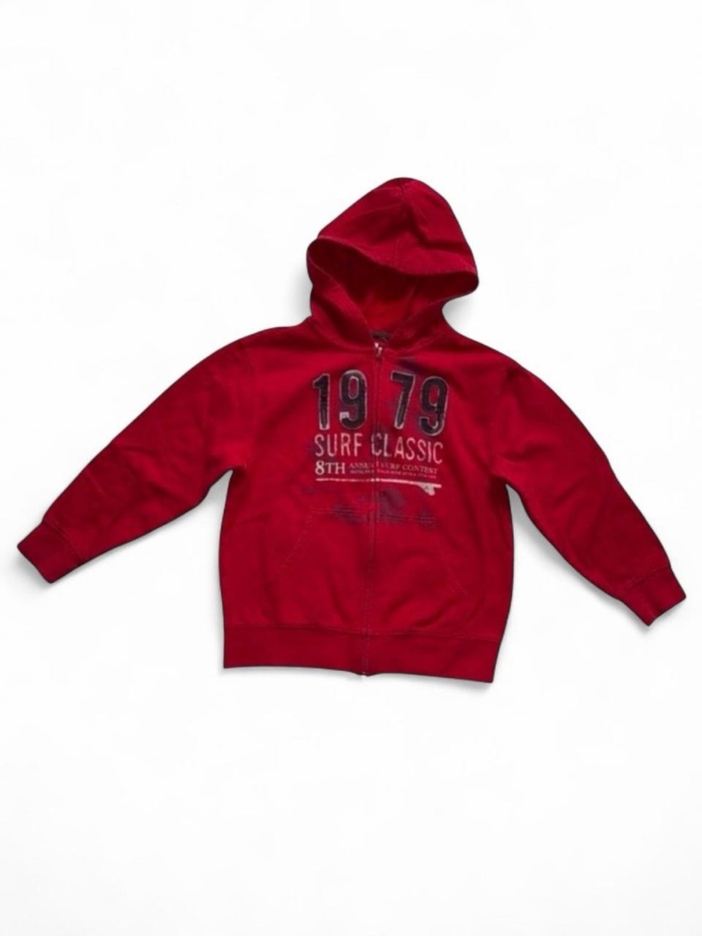 Old Navy Kids Red 1979 Surf Classic Graphic Zip Up Hoodie Small 6-7